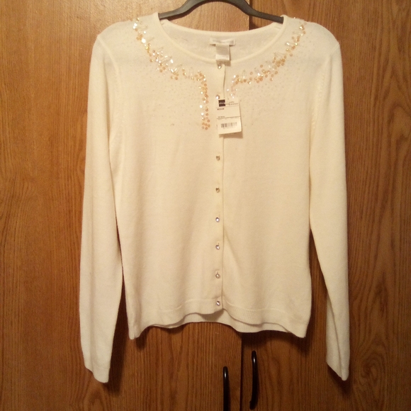 Elegant Cream Cardigan with Embellishments Size Medium - Picture 2 of 7